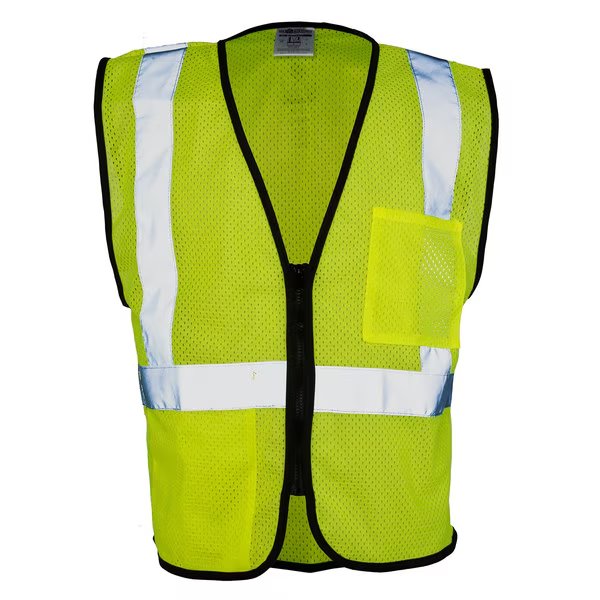3X, Lime, Class 2, Double Pocket Zipper Mesh Vest- Economy, Kishigo, Mfr#: 1537-5P-3X
